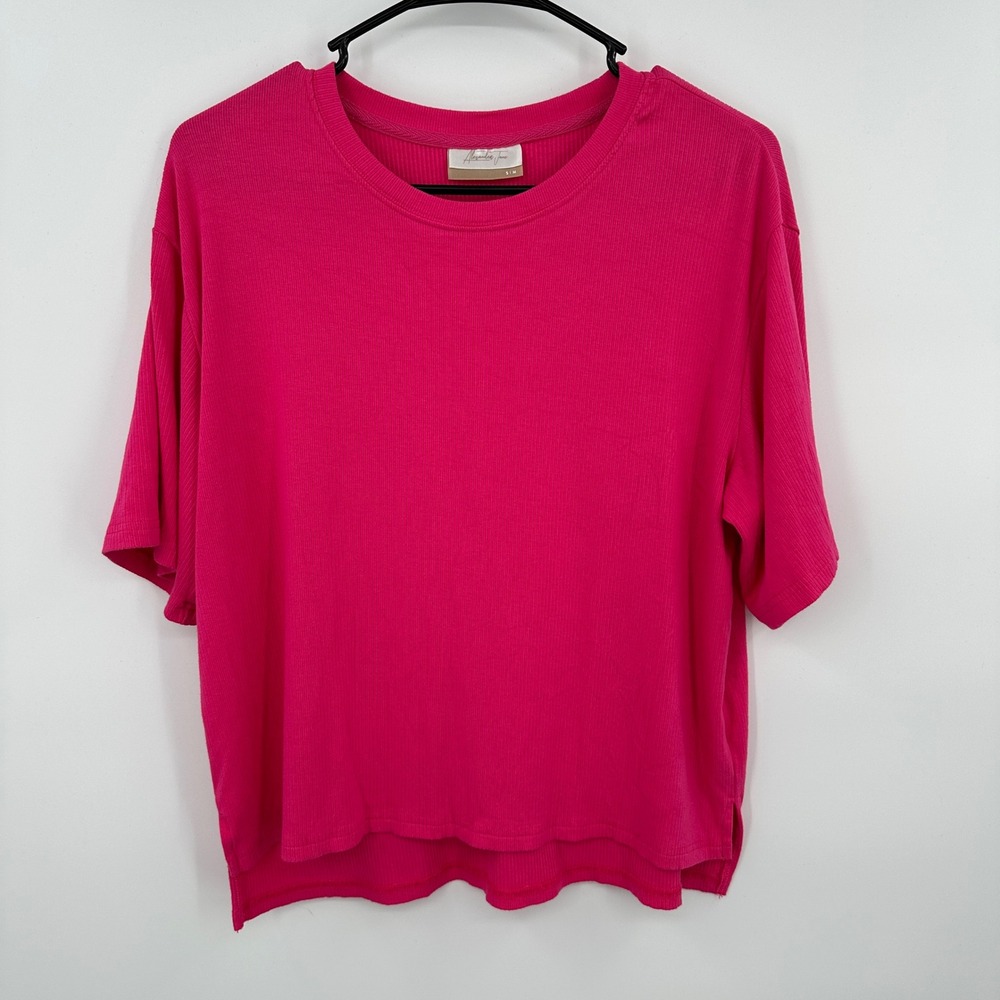 Alexander Jane Hot Pink Ribbed Short Sleeve Crew Neck Top Womens S/M